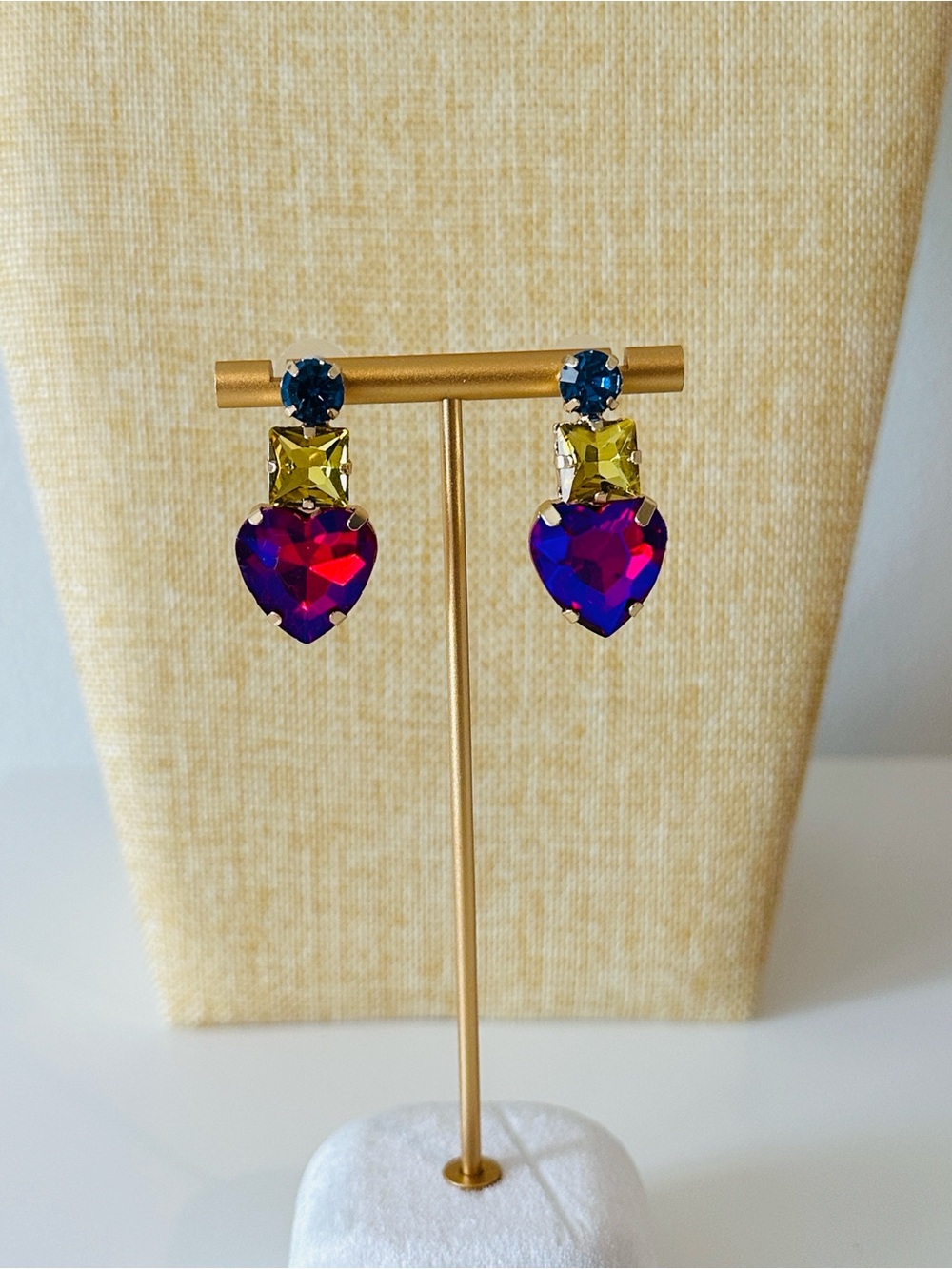 Fashion Jewelry Multicolor Heart Drop Earrings with Blue and Yellow Accents